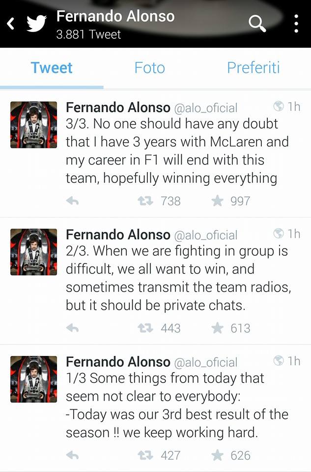 Alonso tweet dopo Japan Gp