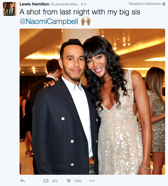Hamilton in compagnia di Naomi Campbell