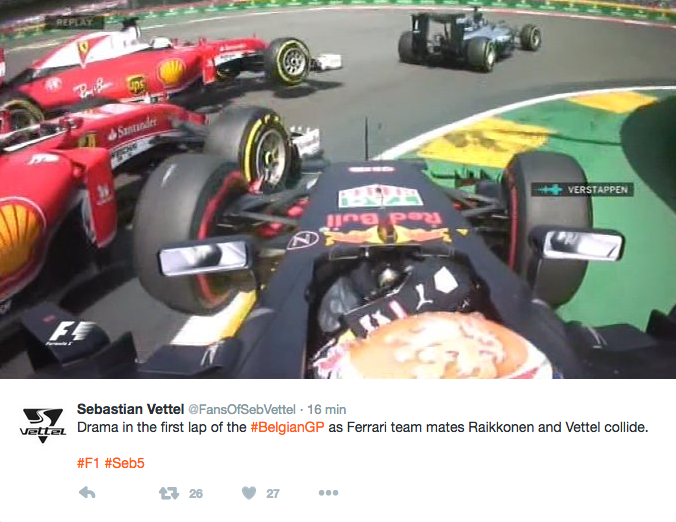 Contatto alla prima curva a SPA tra Vettel, Raikkonen e Verstappen