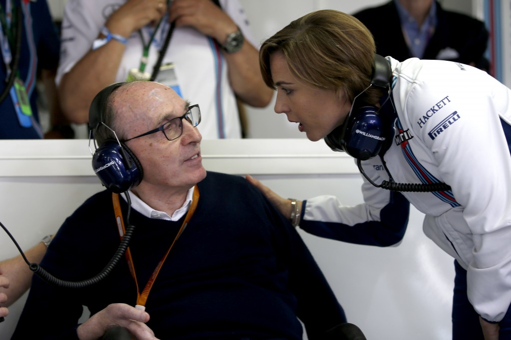 Sir Frank Williams, Team Principal, Williams Martini Racing, and his daughter Claire Williams, Deputy Team Principal, Williams Martini Racing. Photo: Glenn Dunbar/Williams
