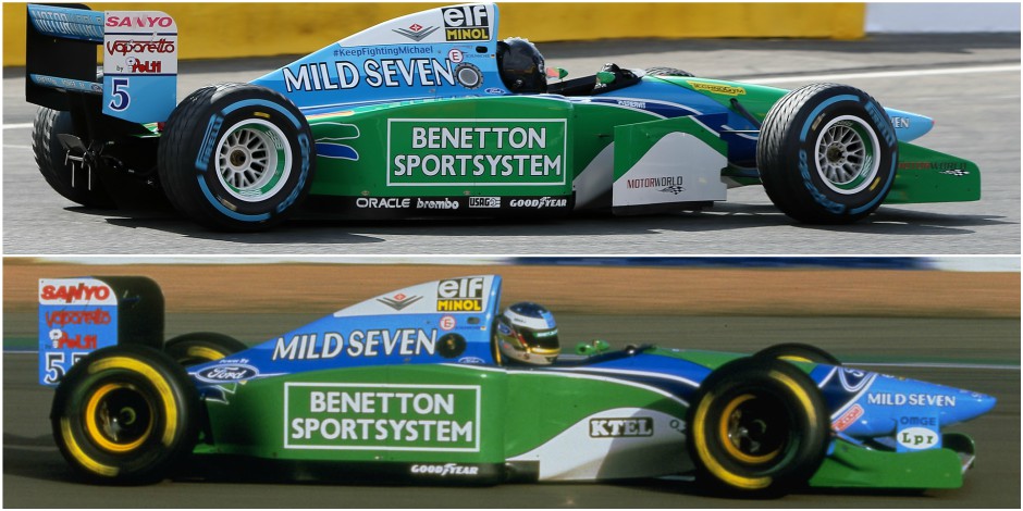 Mick Schumacher (sopra) e Michael Schumacher (sotto) su Benetton Ford B194 - foto: dhnet.be
